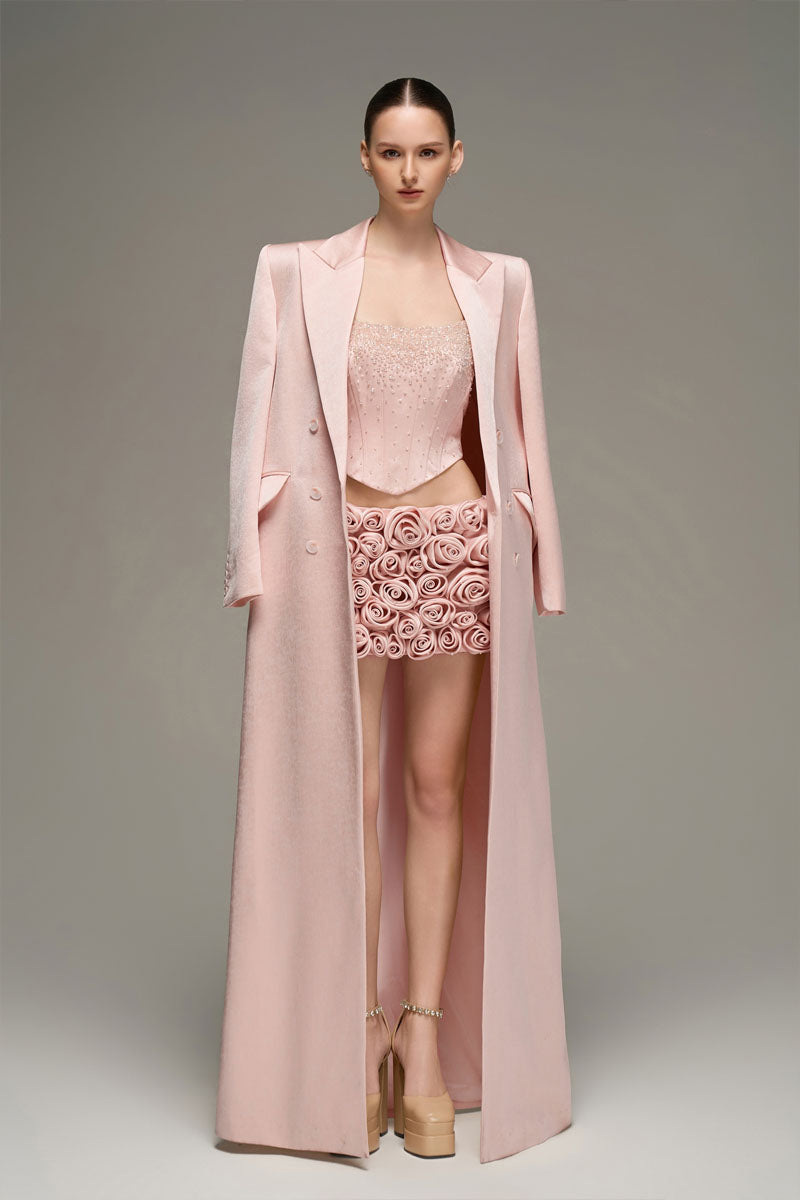 CORSET TOP AND EMBROIDERED SKIRT SET IN LIGHT PINK