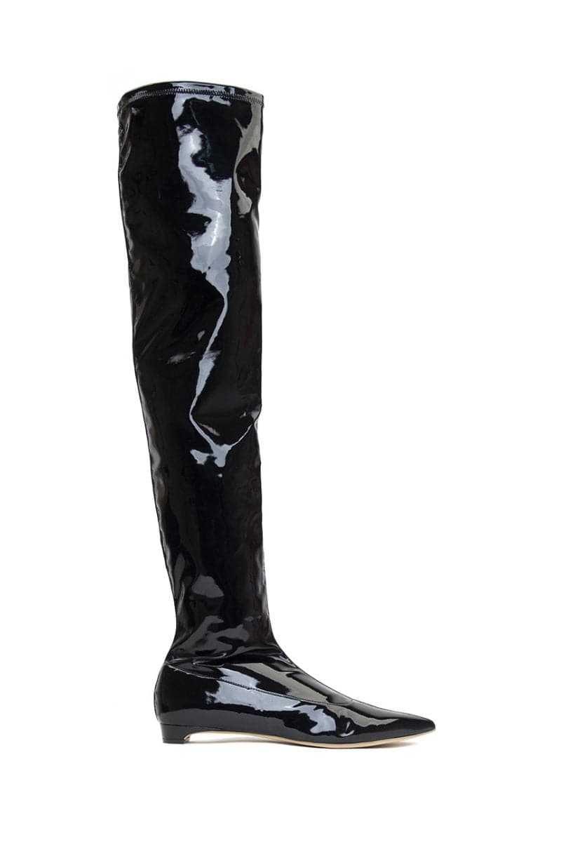NICOLETTA BLACK PATENT-EFFECT BOOTS