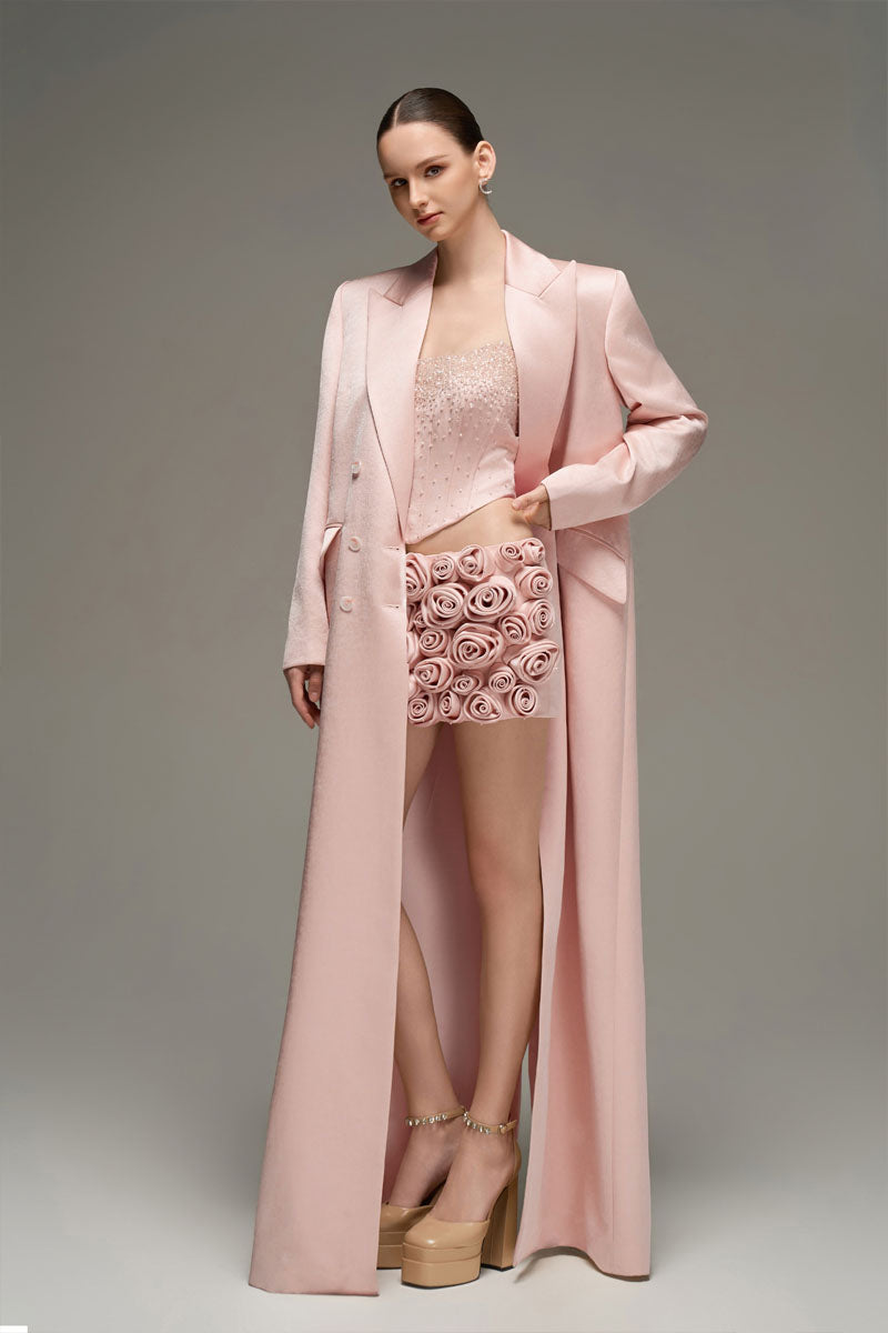 CORSET TOP AND EMBROIDERED SKIRT SET IN LIGHT PINK