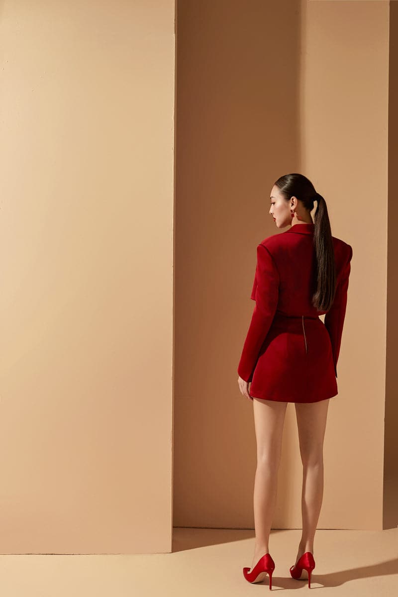 LAYLA RED TAFFETA MINI BLAZER SET