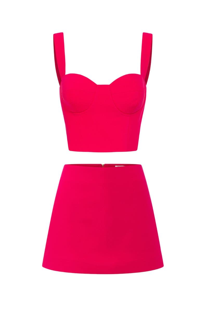 STEPHANIE PINK TEXTURE STRAIGHT CRYSTAL BLAZER SET
