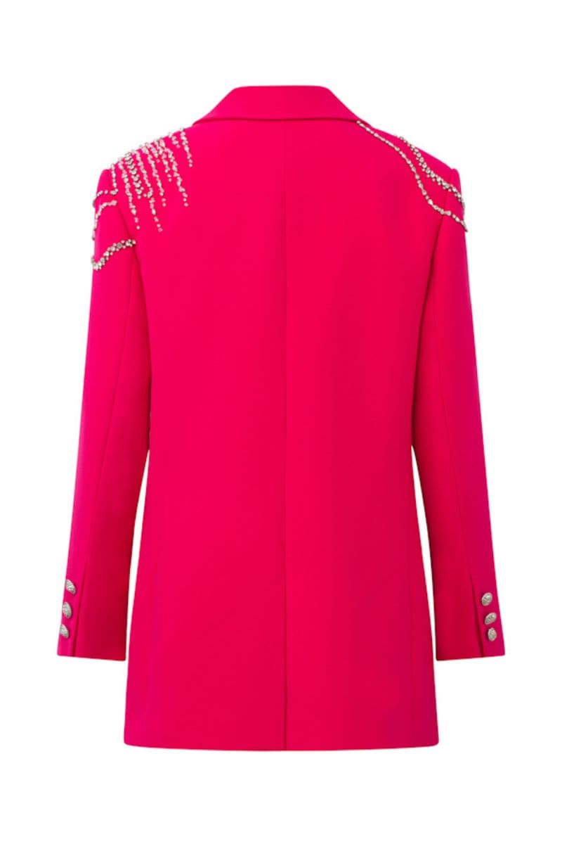 STEPHANIE PINK TEXTURE STRAIGHT CRYSTAL BLAZER SET
