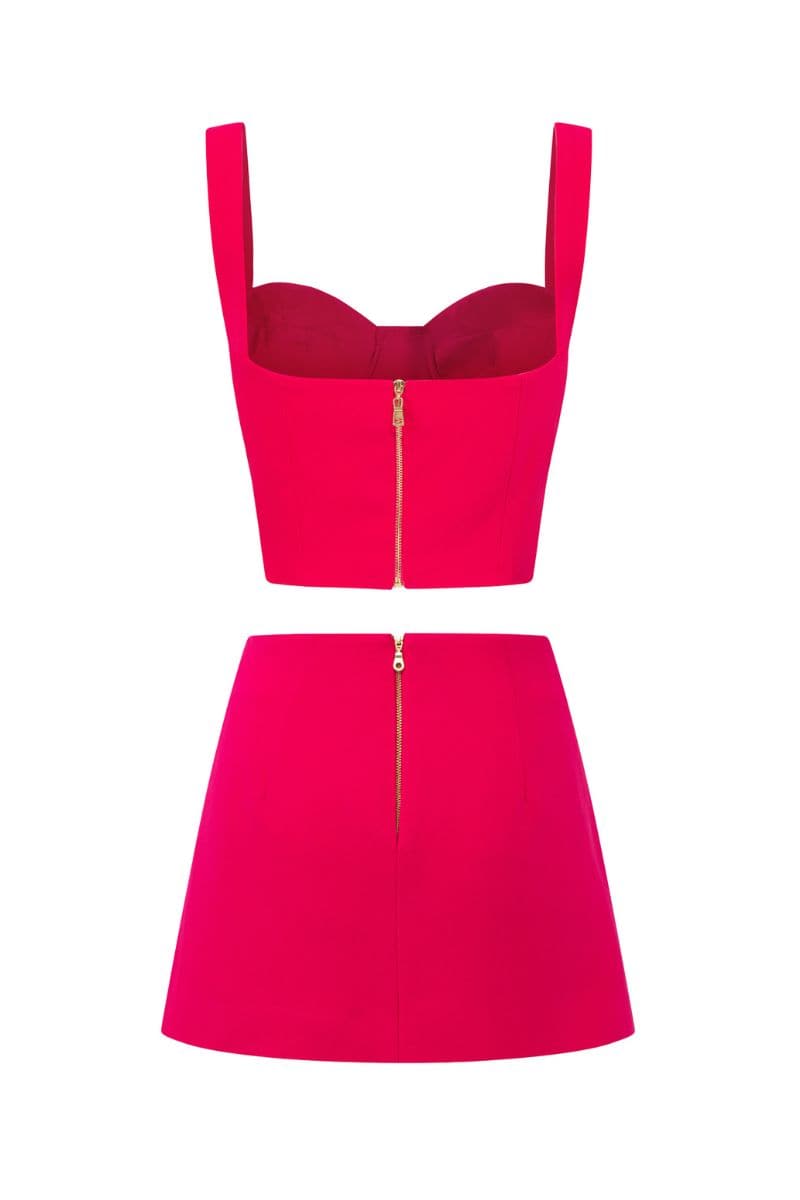 STEPHANIE PINK TEXTURE STRAIGHT CRYSTAL BLAZER SET