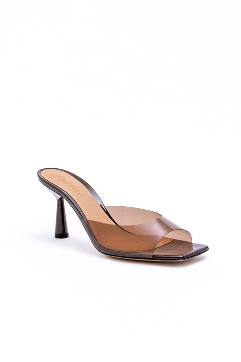 GRETA MULE IN CHOCOLATE BROWN TRANSPARENT
