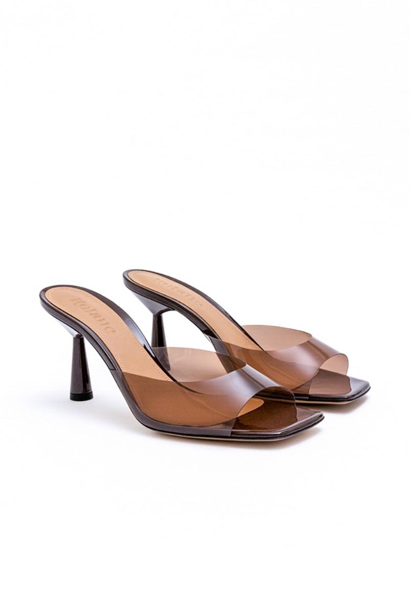 GRETA MULE IN CHOCOLATE BROWN TRANSPARENT