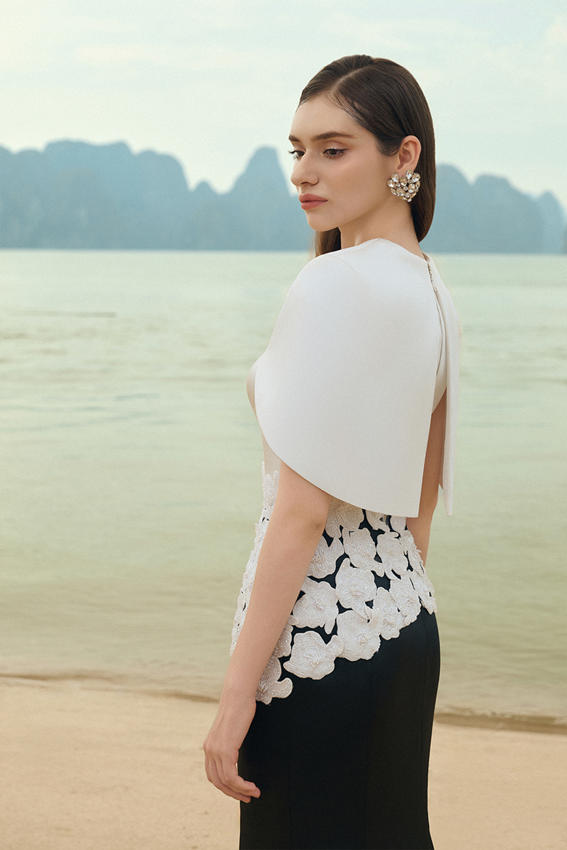 PEARL TAFFETA DRESS AND CAPE SET