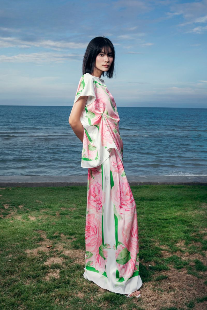 LILIANE SHORT SLEEVED SILK TOP AND WIDE-LEG PANTS SET