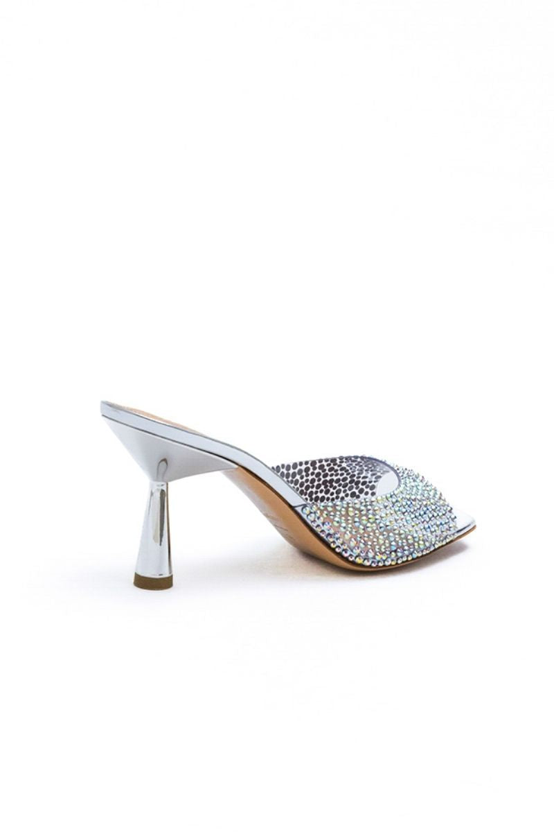 GRETA MULE IN SILVER CRYSTAL TRANSPARENT