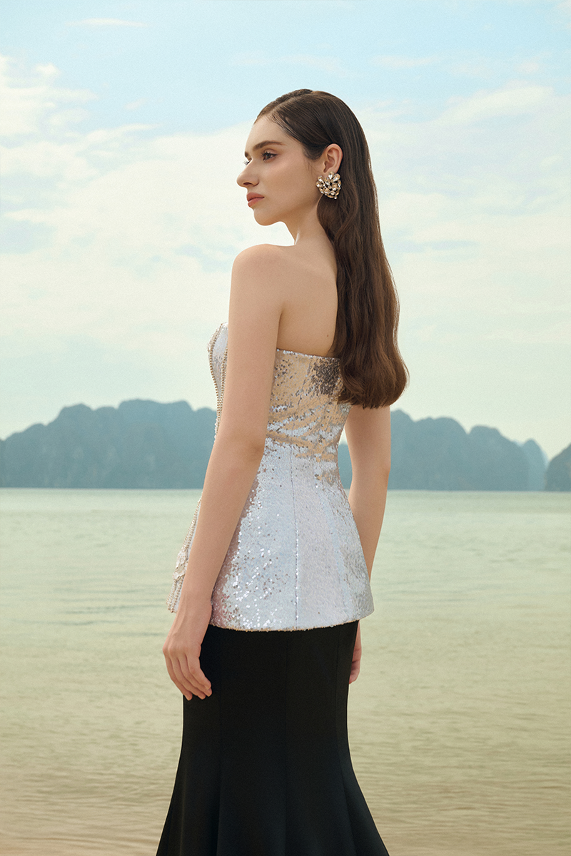 SHIMMER TAFFETA TOP AND SKIRT SET