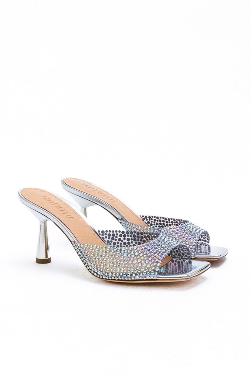 GRETA MULE IN SILVER CRYSTAL TRANSPARENT