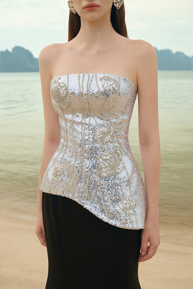 SHIMMER TAFFETA TOP AND SKIRT SET