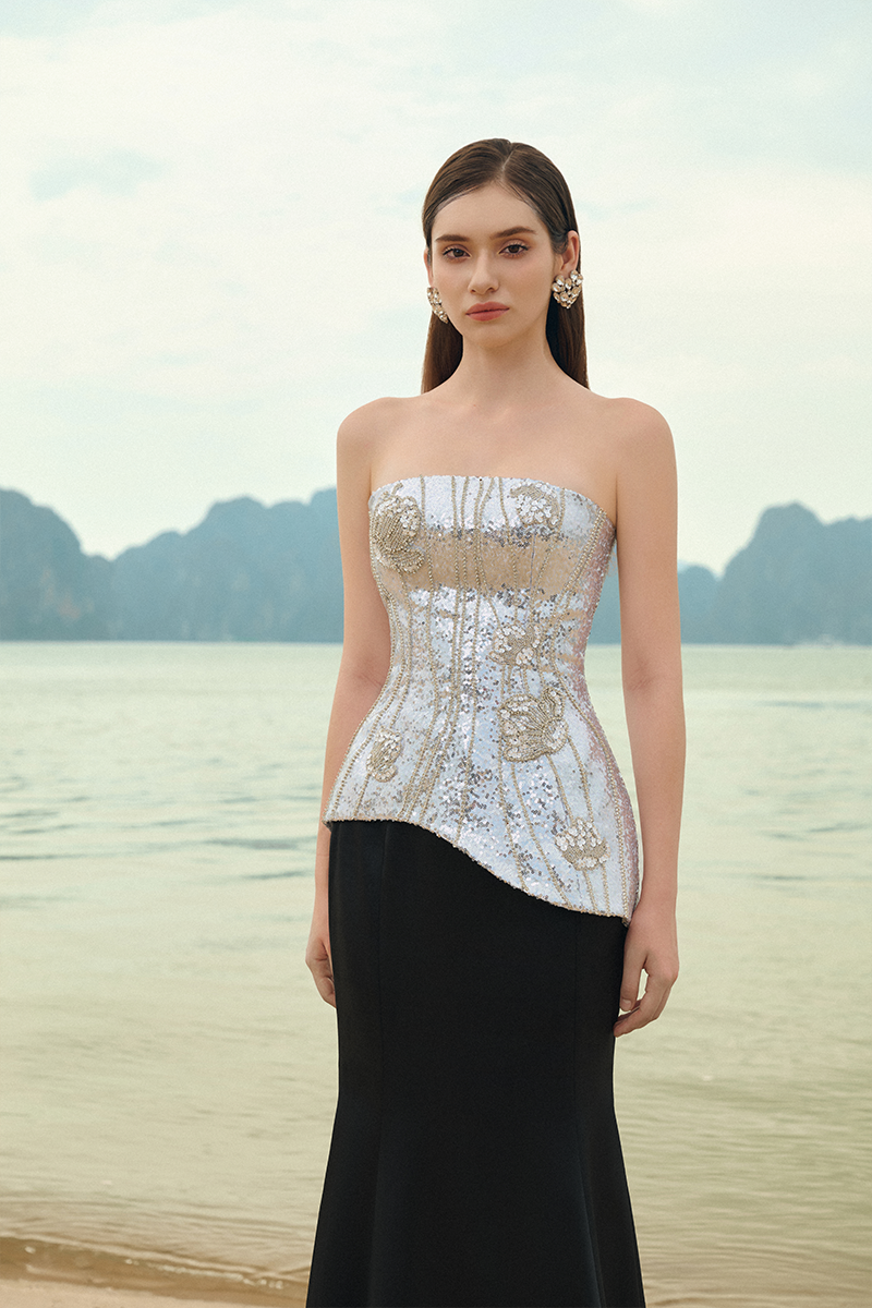 SHIMMER TAFFETA TOP AND SKIRT SET