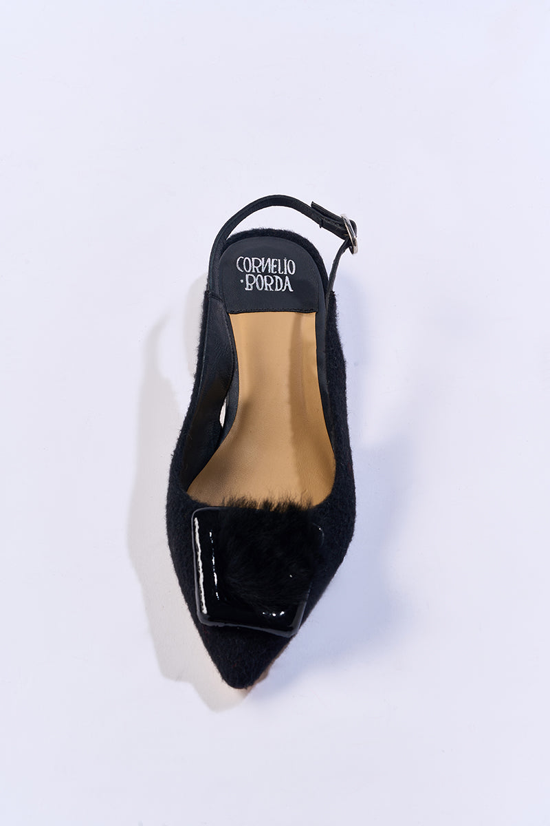 ROYA BLACK SLINGBACK FLATS