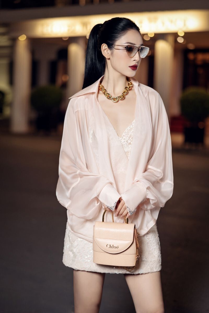 EDANA BEIGE SILK PLEATED TOP AND SKIRT SET