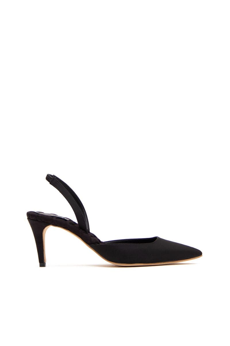 GABRIELLA BLACK SATIN SLINGBACK HEELS