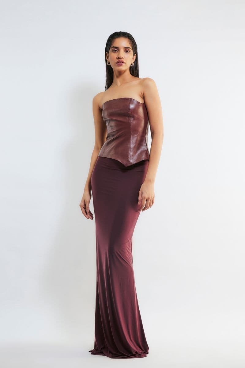 LINNEA CHERRY RED CORSET TOP AND SKIRT SET