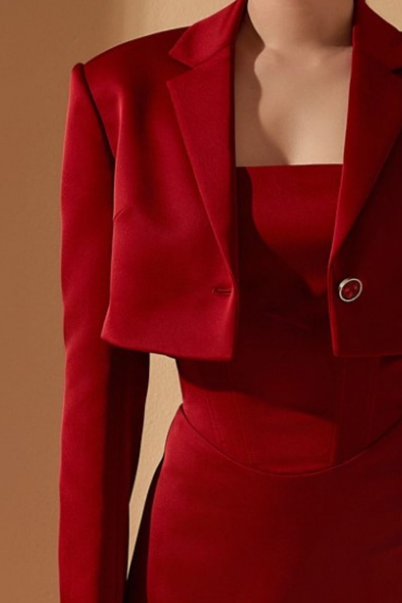 LAYLA RED TAFFETA MINI BLAZER SET
