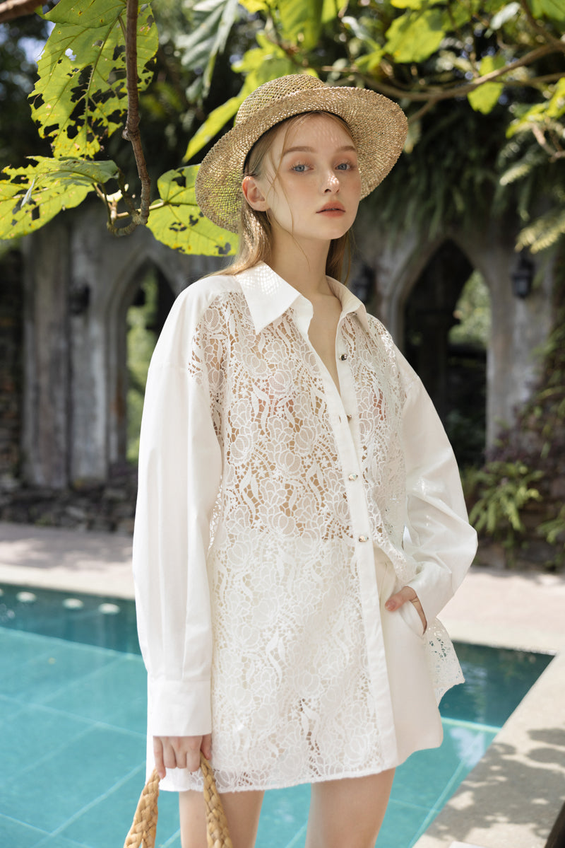 ELOISE LACE MIXED RAW SHIRT SET