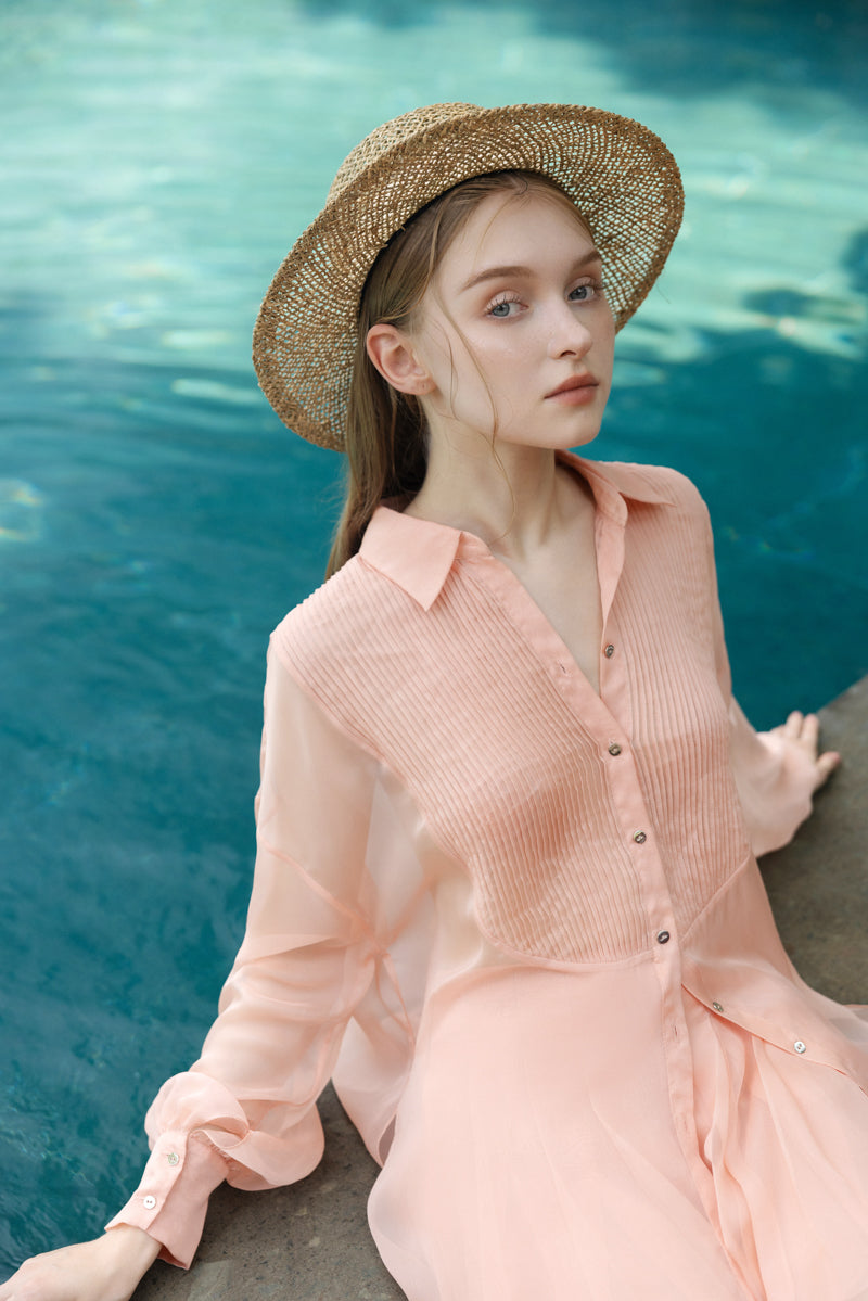 MELITA PEACH FUZZ SILK PLEATED SHIRT AND PANTS SET