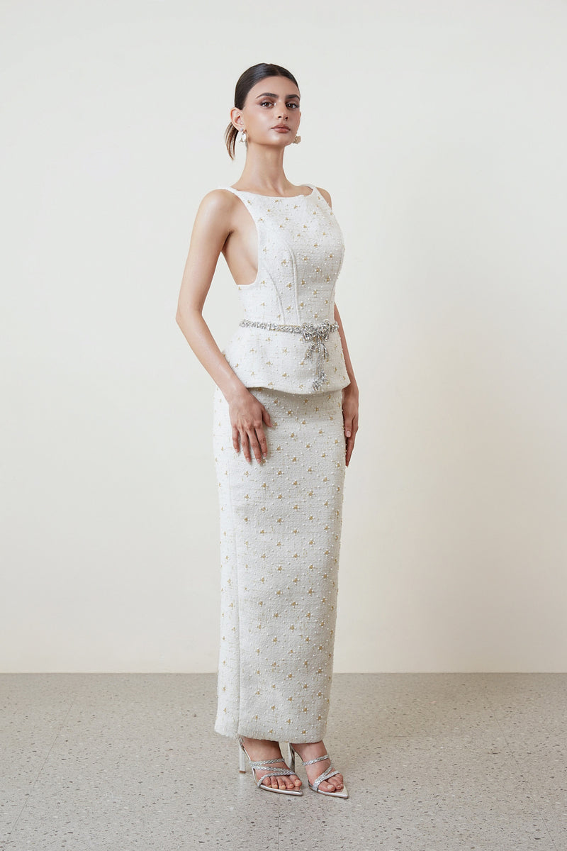 TWEET TOP AND SKIRT SET IN WHITE