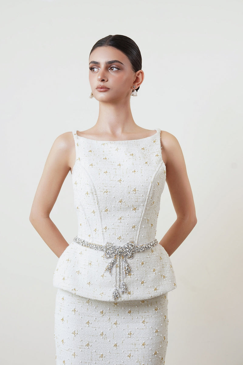 TWEET TOP AND SKIRT SET IN WHITE