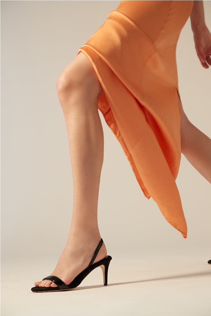 CLAUDIA BLACK PATENT-EFFECT SLINGBACK SANDALS