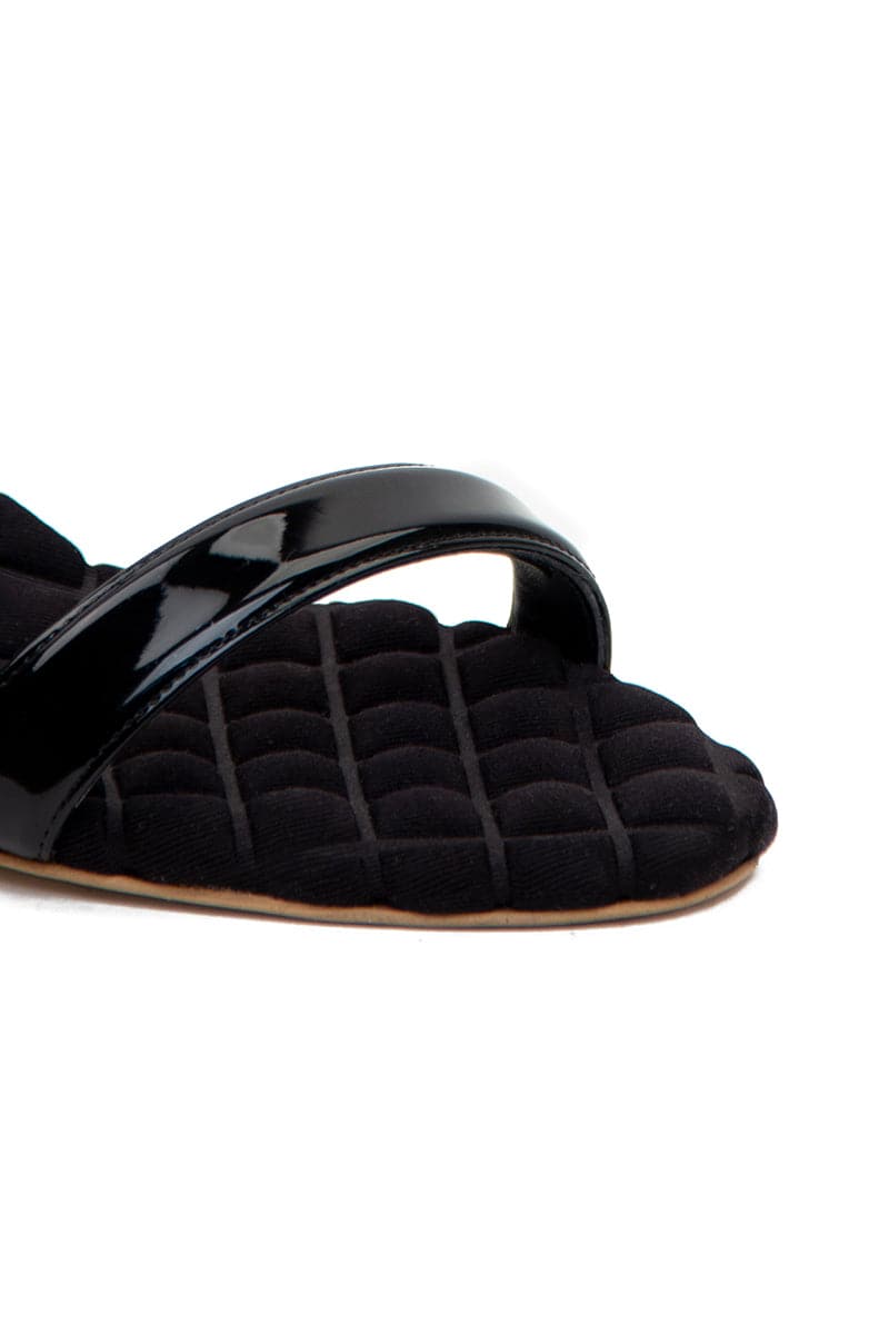 CLAUDIA BLACK PATENT-EFFECT SLINGBACK SANDALS
