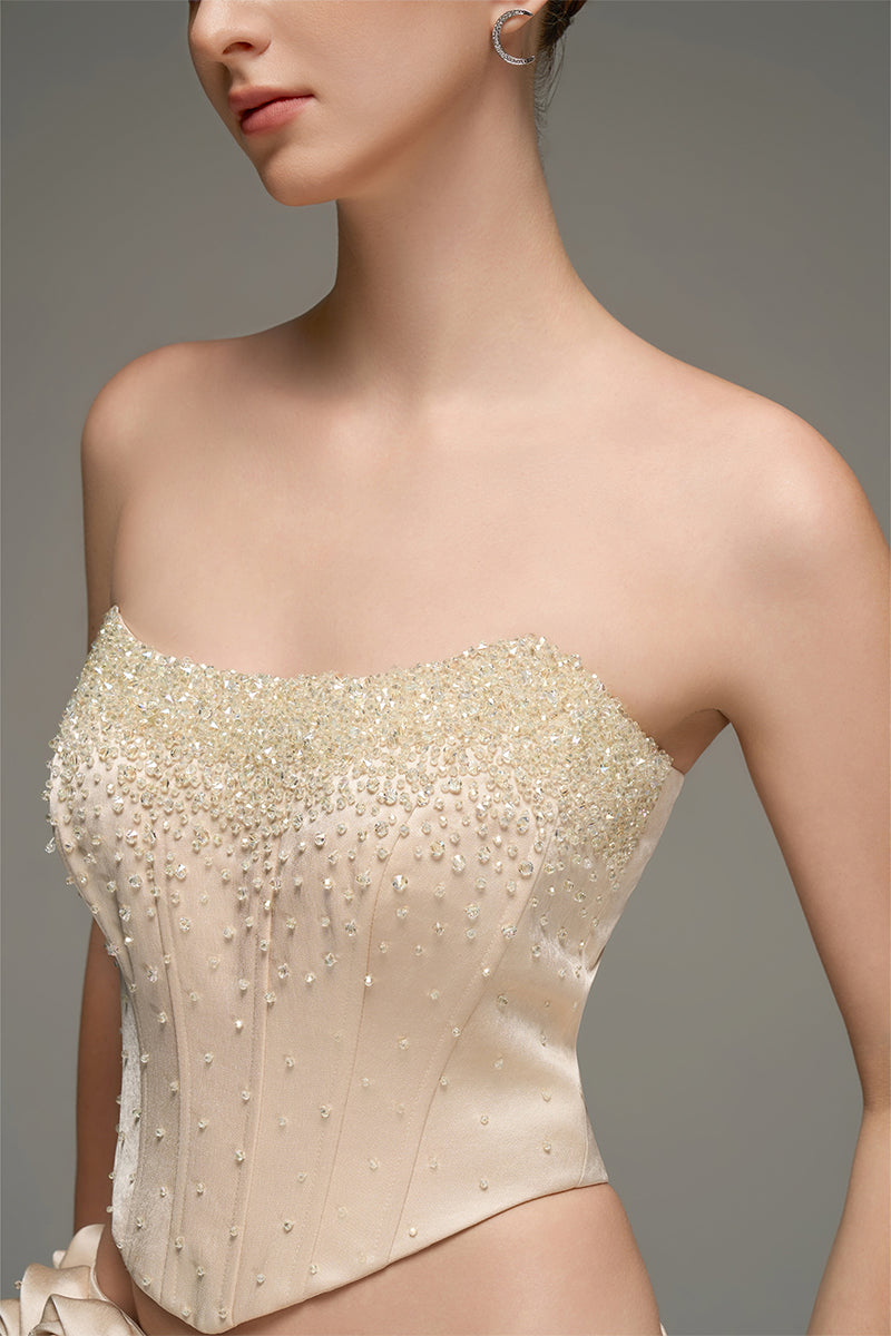 CORSET TOP AND EMBROIDERED SKIRT SET IN BEIGE