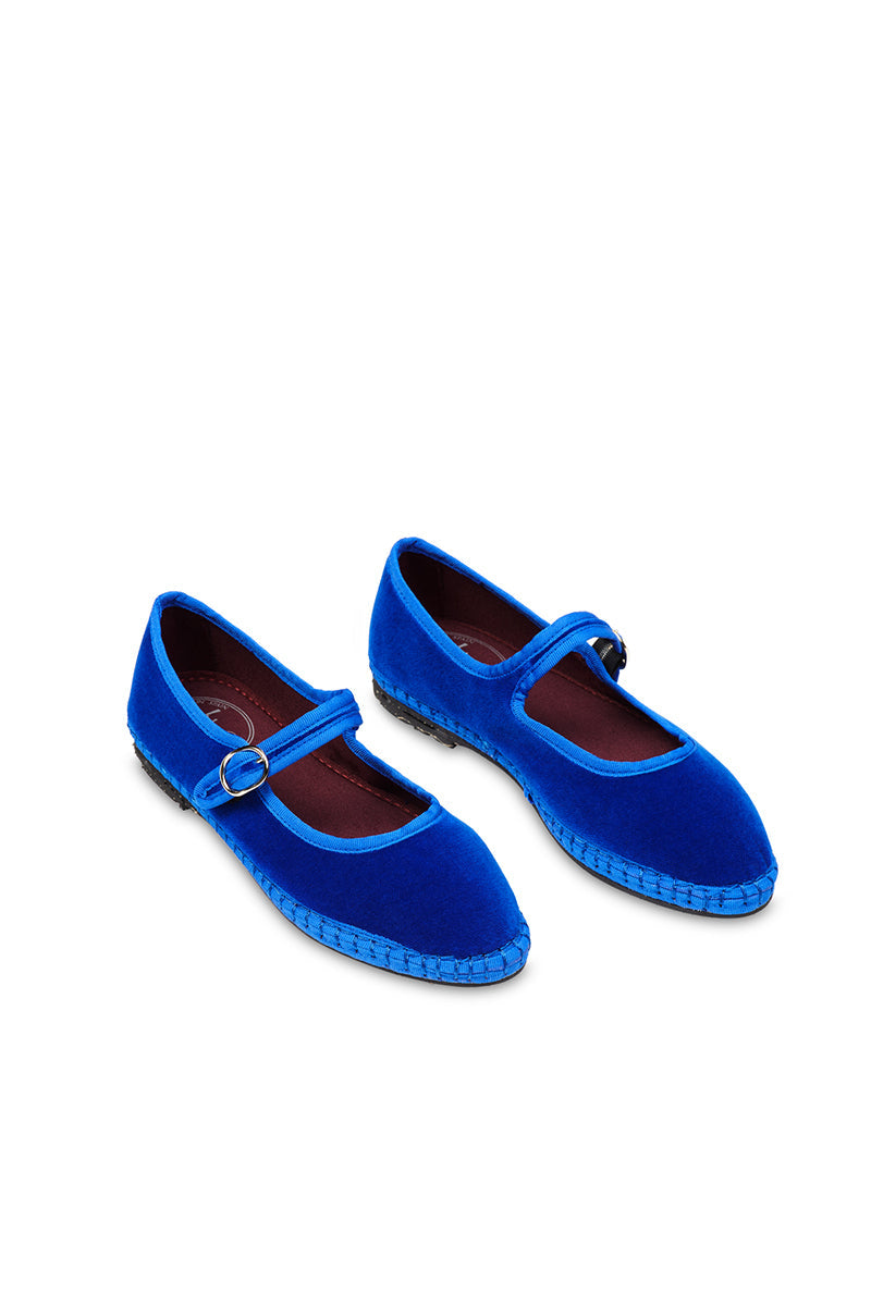 OE MARY JANE VELVET IN BLUE WITH BLUE PIPING