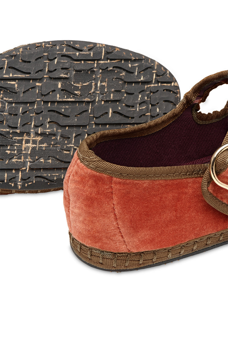 MATILDA FLATS IN ORANGE WITH DARK GREEN PIPING