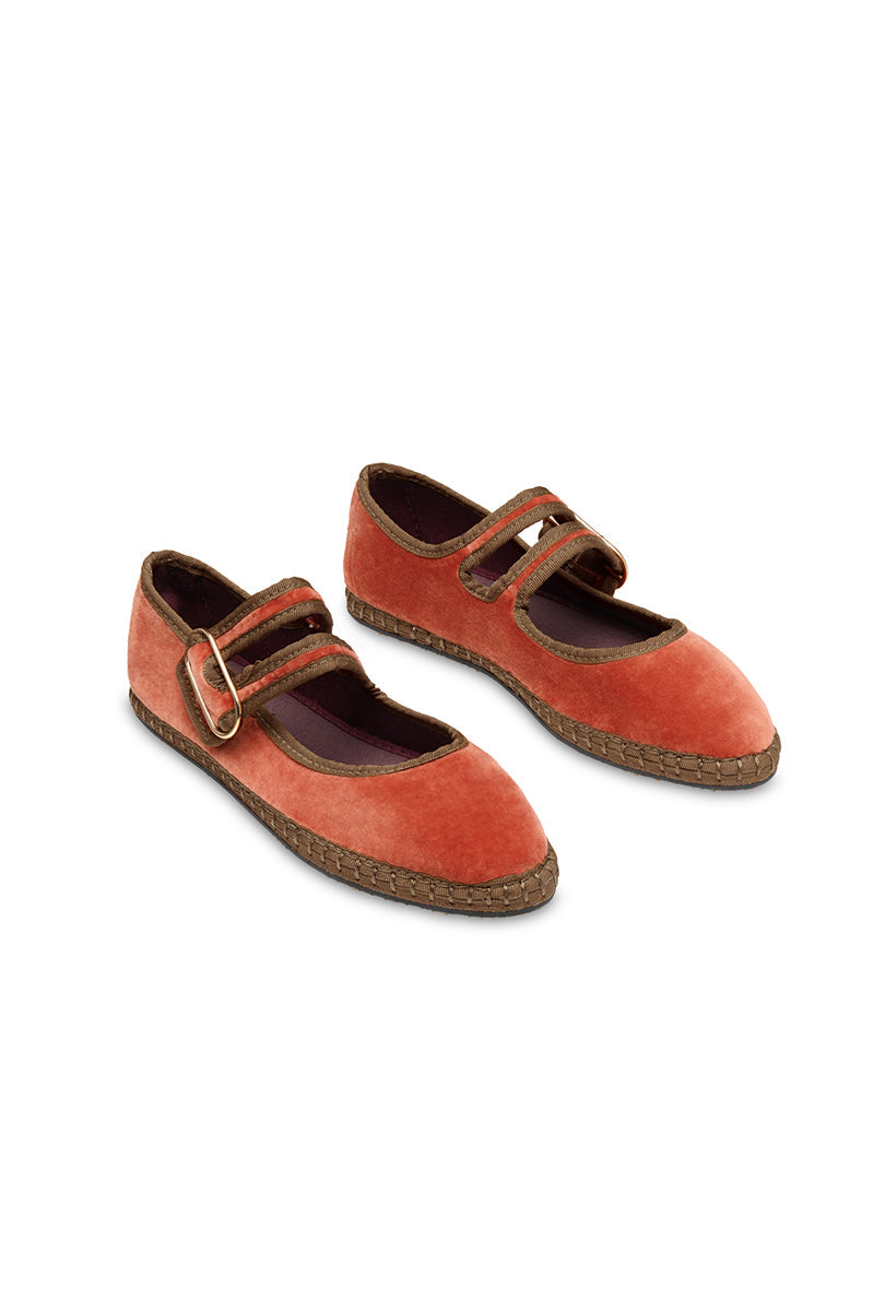 MATILDA FLATS IN ORANGE WITH DARK GREEN PIPING