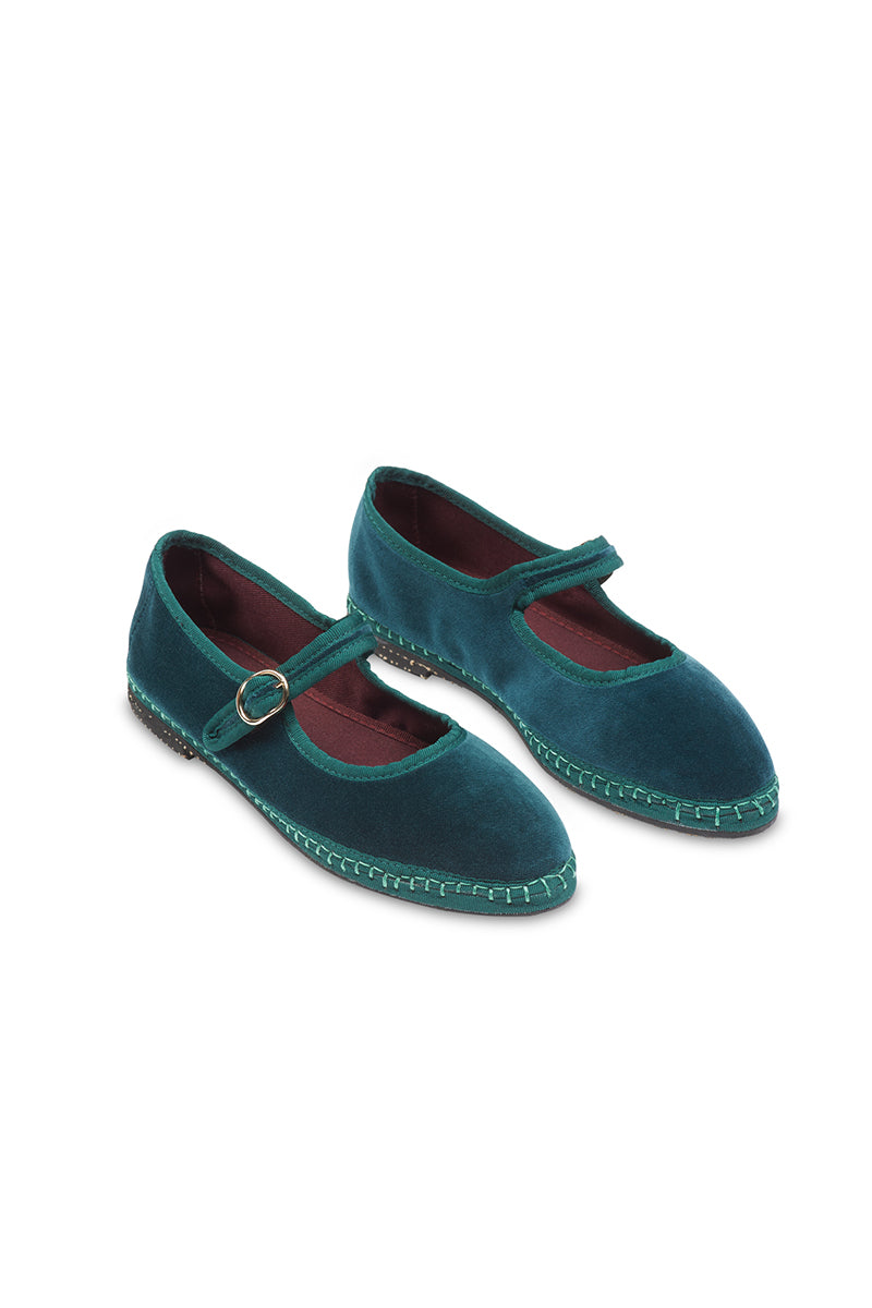 LEONOR MARY JANE VELVET IN DARK GREEN