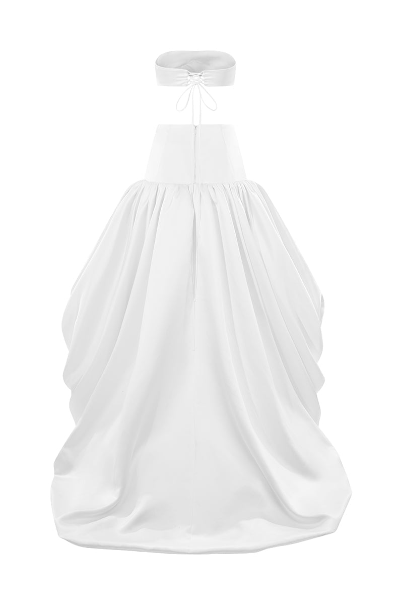 DRAPED BANDEAU TOP AND BALLOON SKIRT IN WHITE