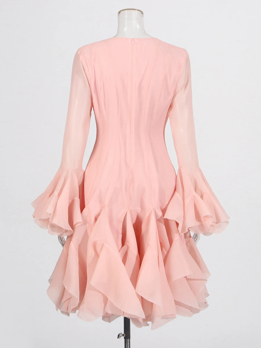 Elegant Ruffle Flare Sleeve Dress