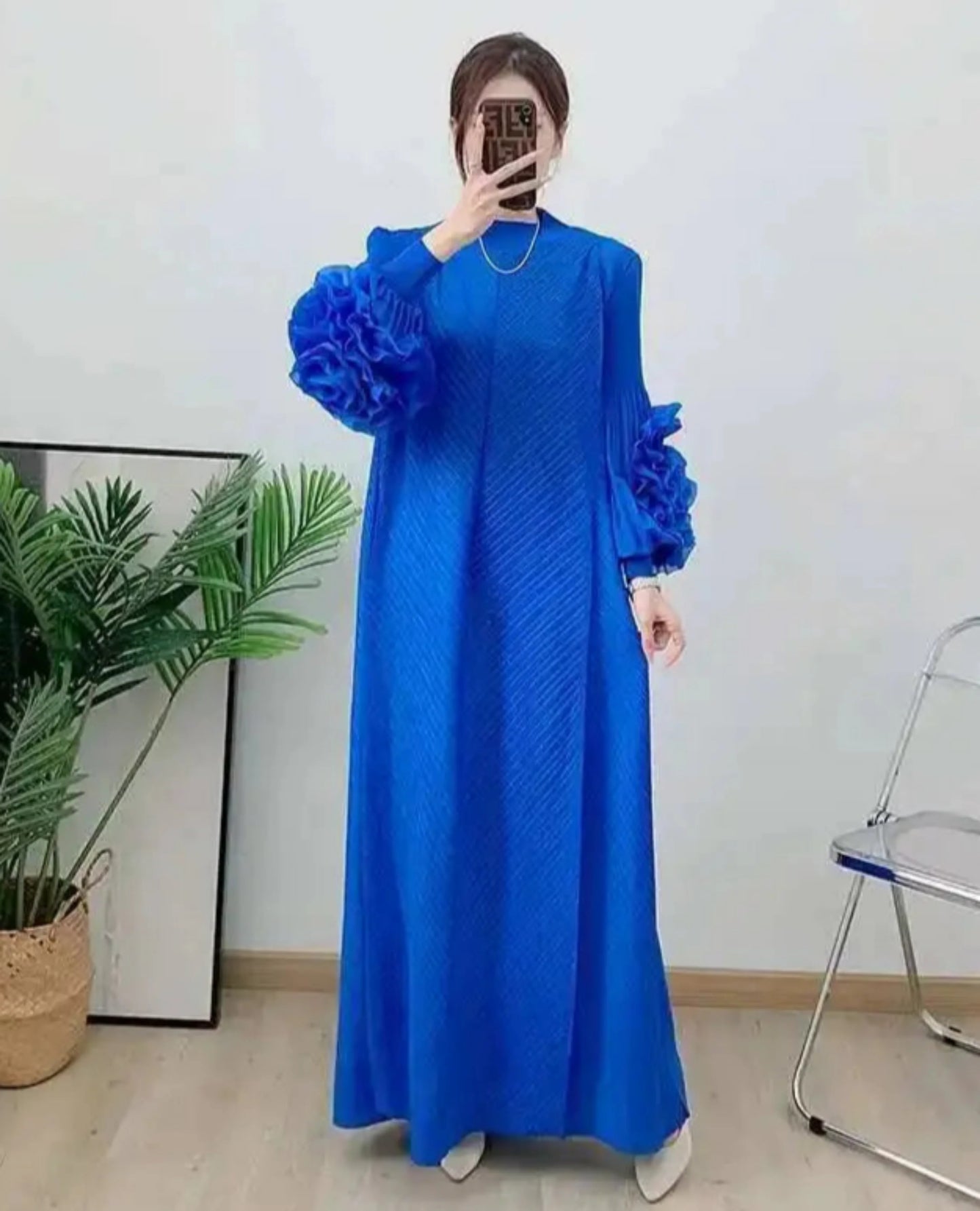 Truly Pleated Ruffle Sleeve Dress