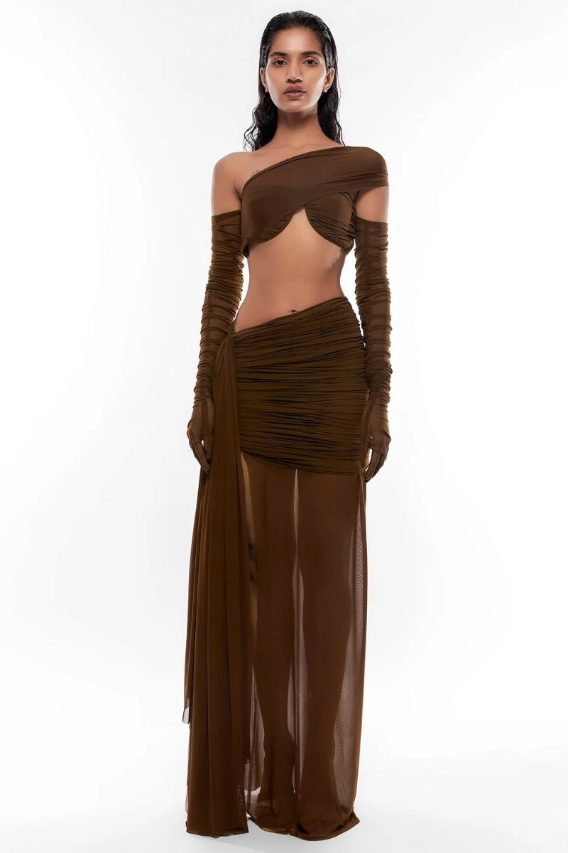 HARRIET BROWN CROP TOP AND SKIRT SET