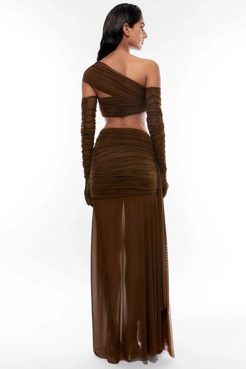 HARRIET BROWN CROP TOP AND SKIRT SET