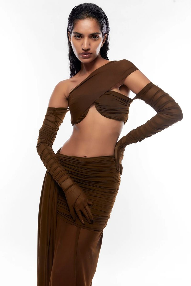 HARRIET BROWN CROP TOP AND SKIRT SET