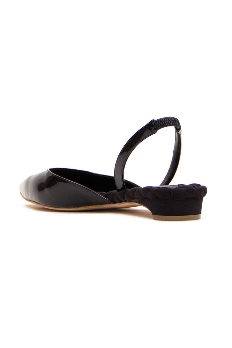 JACKIE BLACK PATENT-EFFECT SLINGBACK FLATS
