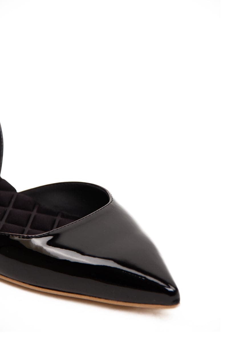 JACKIE BLACK PATENT-EFFECT SLINGBACK FLATS