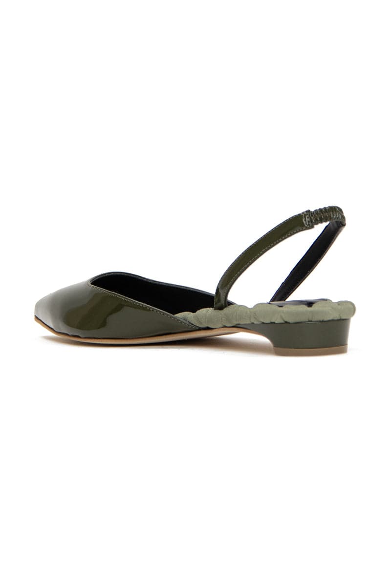 JACKIE GREEN PATENT-EFFECT SLINGBACK FLATS