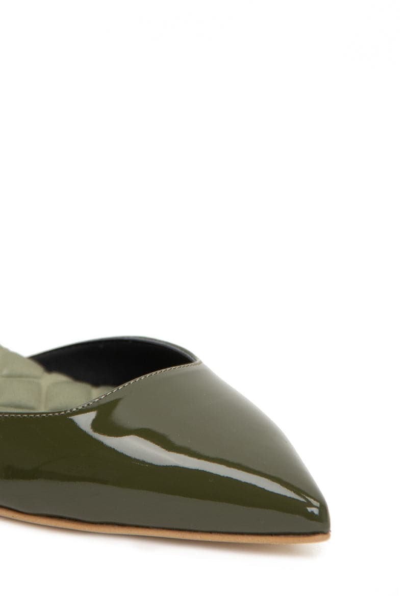 JACKIE GREEN PATENT-EFFECT SLINGBACK FLATS