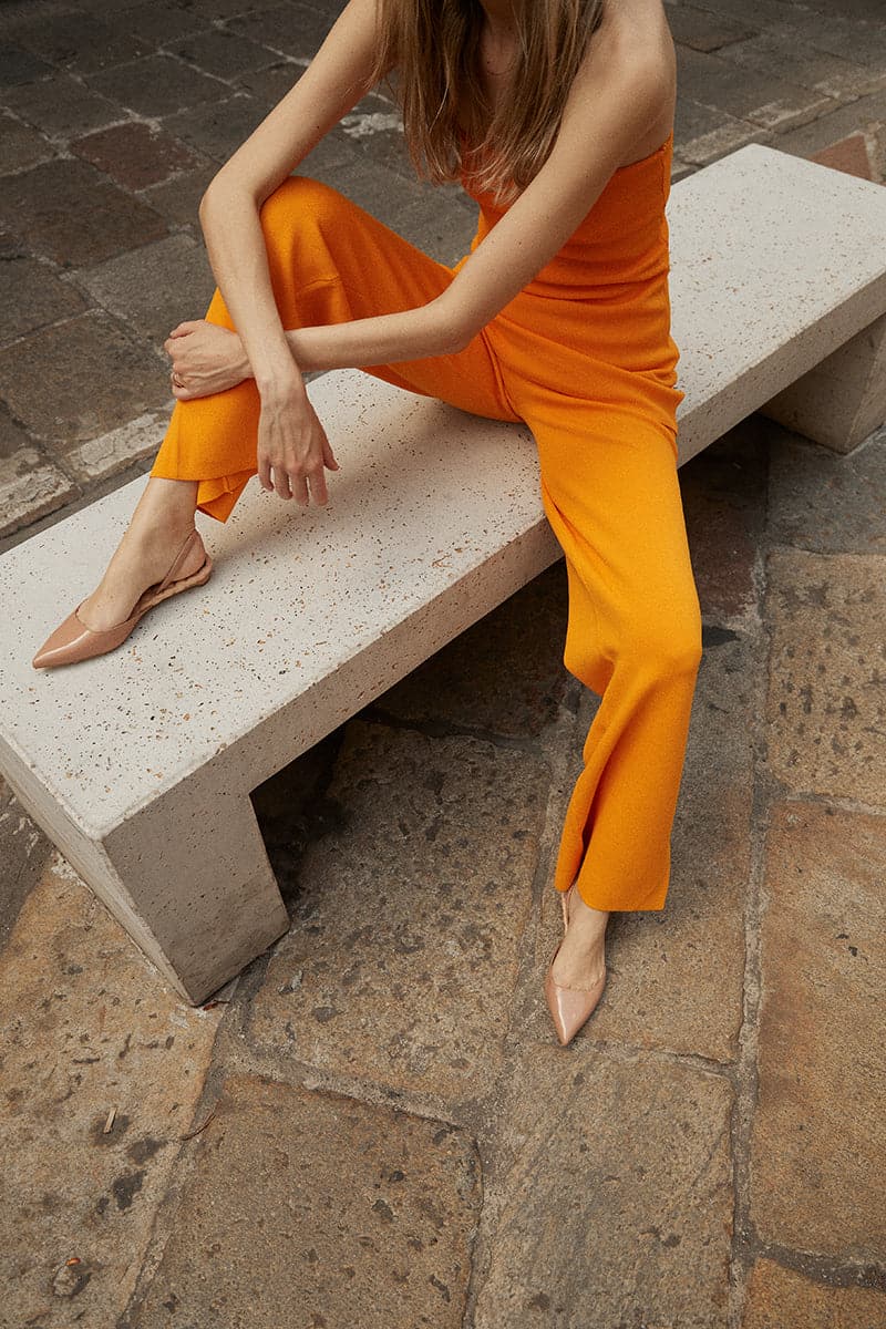 JACKIE NUDE PATENT-EFFECT SLINGBACK FLATS