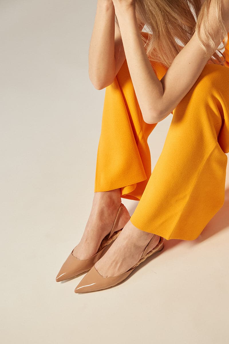 JACKIE NUDE PATENT-EFFECT SLINGBACK FLATS