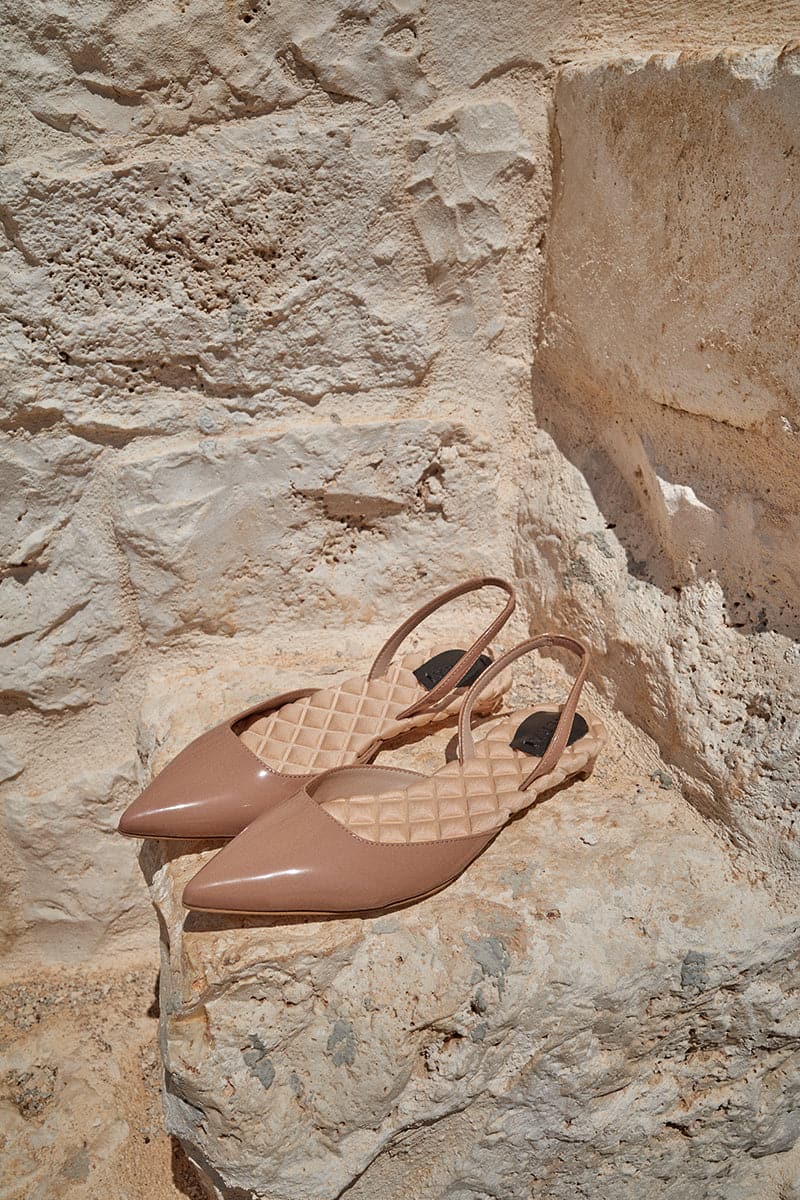 JACKIE NUDE PATENT-EFFECT SLINGBACK FLATS