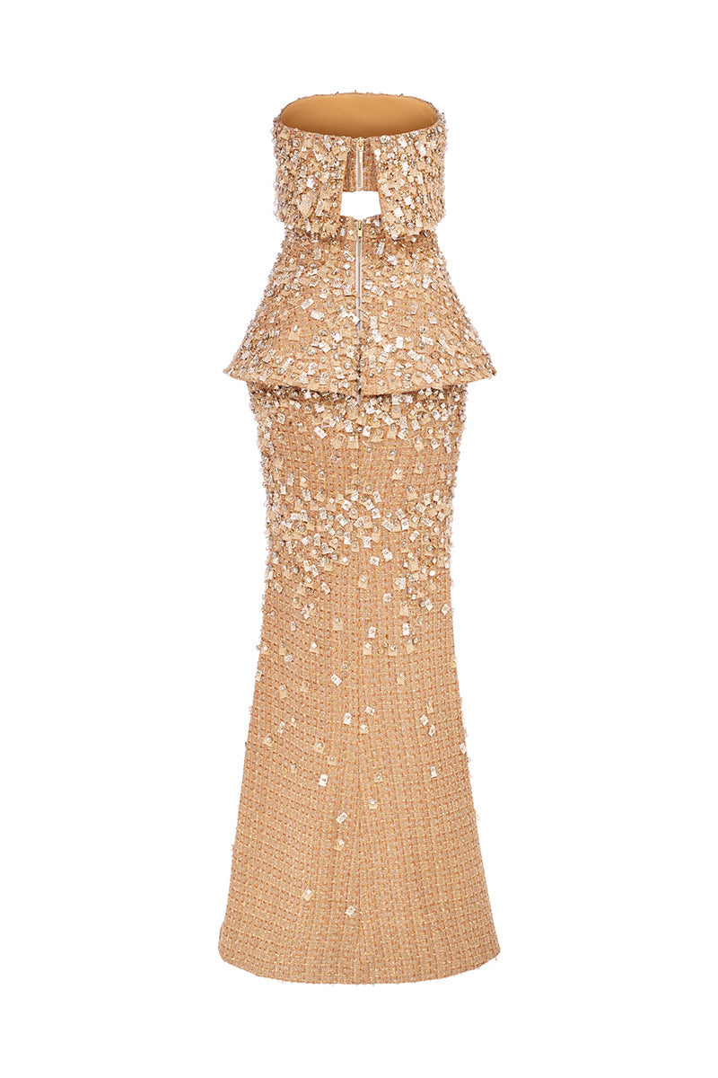 GOLDEN-BROWN 2-PIECE TWEED DRESS