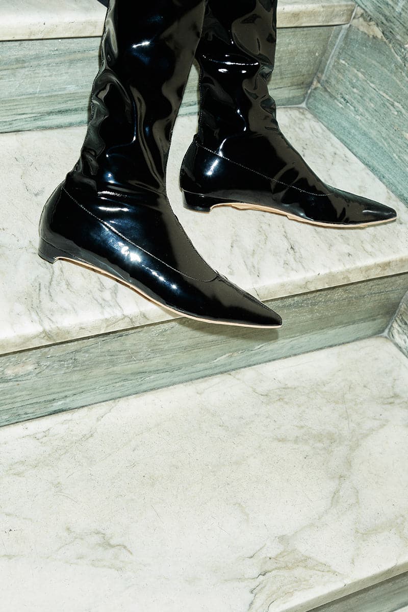 NICOLETTA BLACK PATENT-EFFECT BOOTS