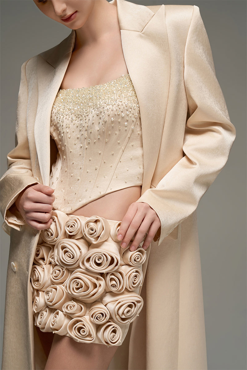 CORSET TOP AND EMBROIDERED SKIRT SET IN BEIGE