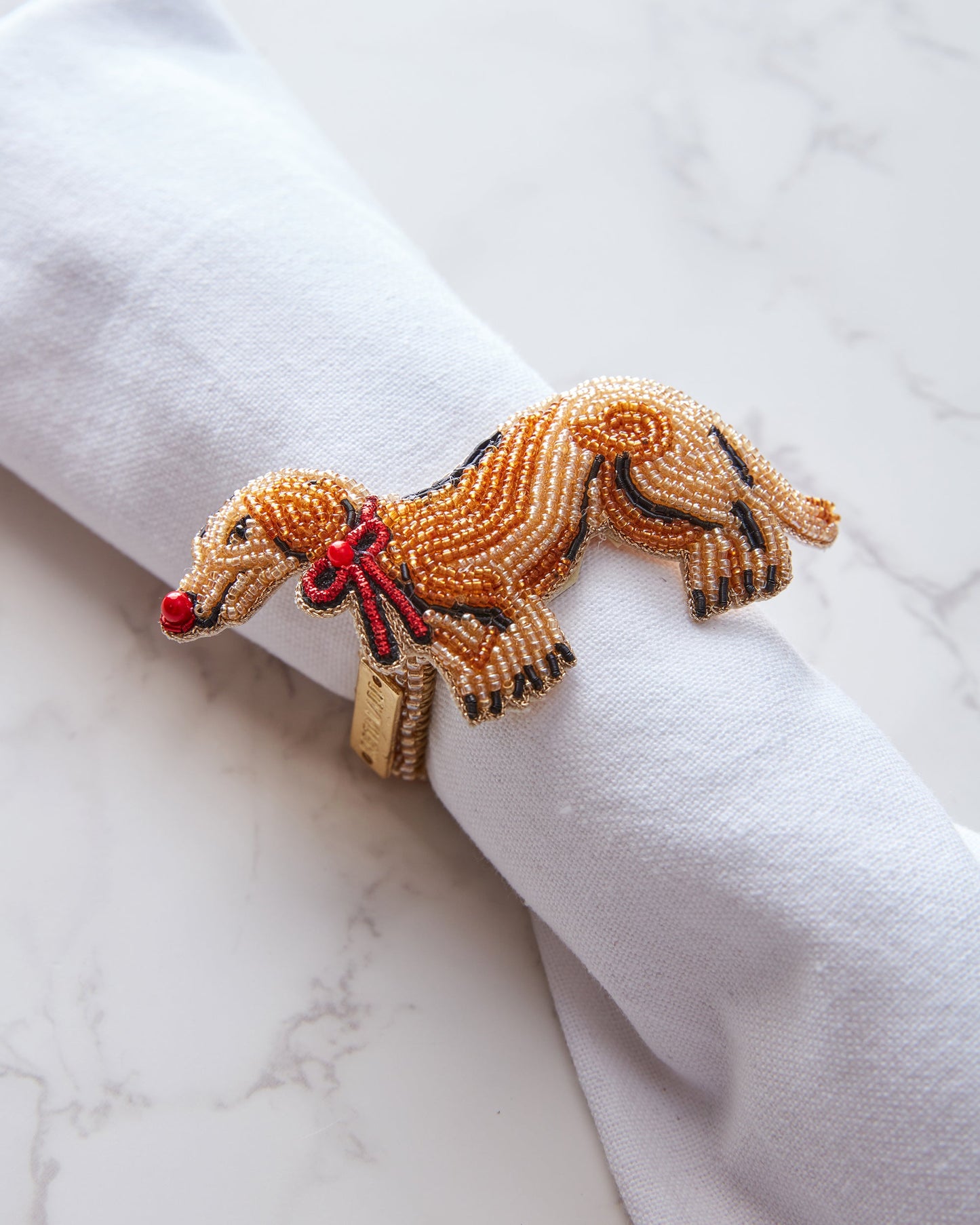 Dapper Dachshunds - Napkin Ring Set Of 4 - Red Multi