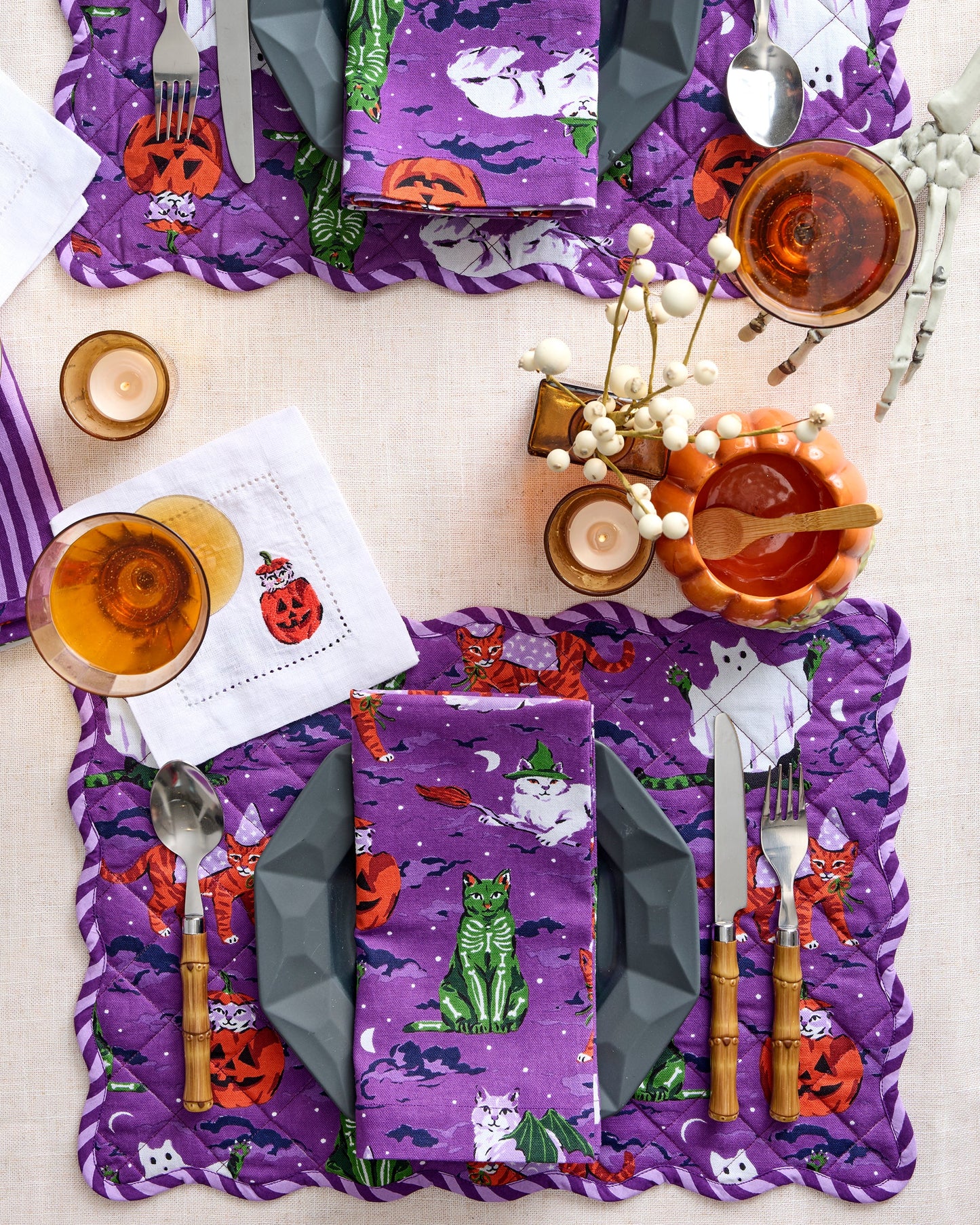 Halloween House Cats - Placemats Set Of 4 - Purple Tonic